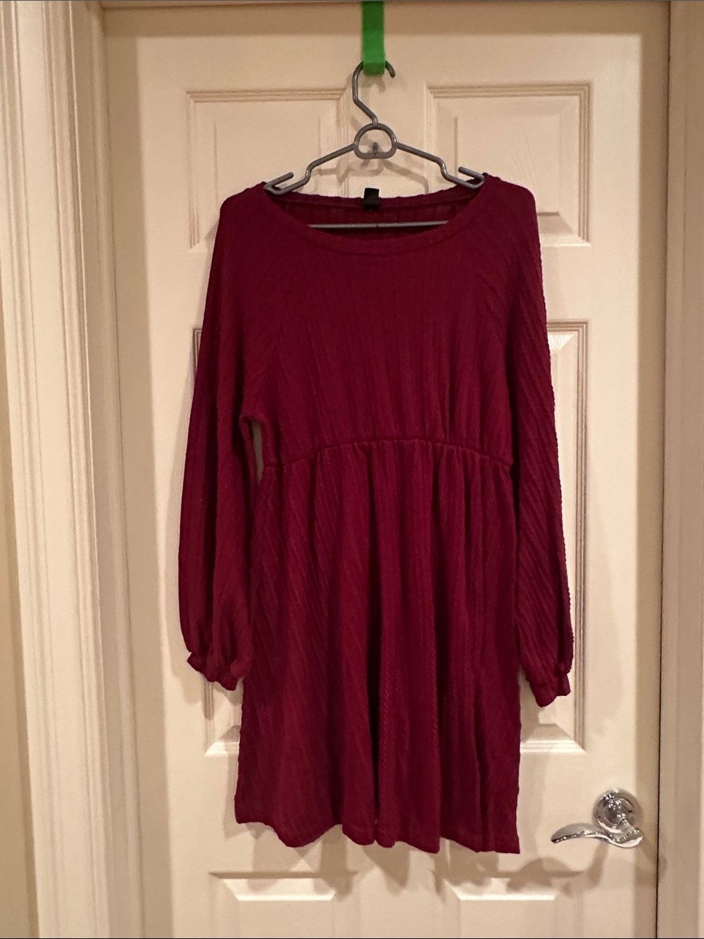 SHEIN Burgundy Long Sleeve Babydoll Dress